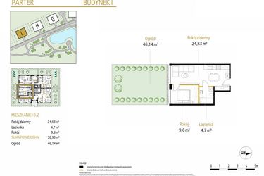 Rzut - Mieszkanie na sprzedaż 2 pokoje o powierzchni 38,93 m² - numer 0.2/I w Panorama Park