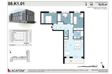 Rzut - Mieszkanie na sprzedaż 4 pokoje o powierzchni 78,76 m² - numer 78 w Langiewicza 37