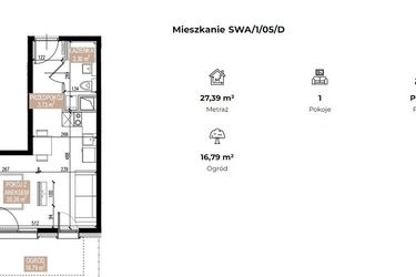 Rzut - Mieszkanie na sprzedaż 1 pokój o powierzchni 27,39 m² - numer SWA/1/05/D w Apartamenty Świeradowska