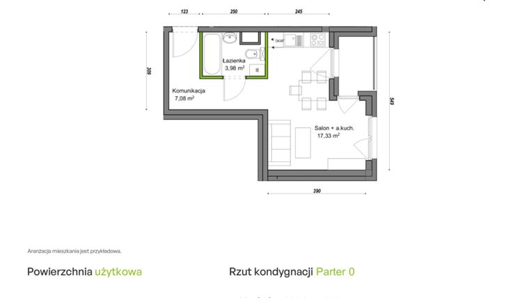 Rzut - Mieszkanie na sprzedaż 1 pokój o powierzchni 28,39 m² - numer F1/C/05 w Orawska Vita