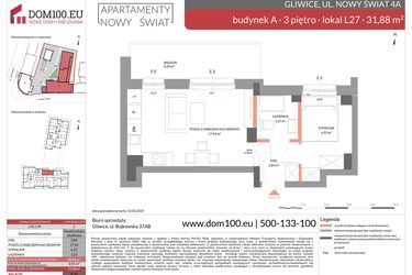 Rzut - Mieszkanie na sprzedaż 2 pokoje o powierzchni 31,88 m² - numer L27 w Apartamenty Nowy Świat - inwestycyjne