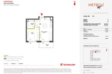 Rzut - Mieszkanie na sprzedaż 2 pokoje o powierzchni 39,54 m² - numer 28 w Metro Art 8