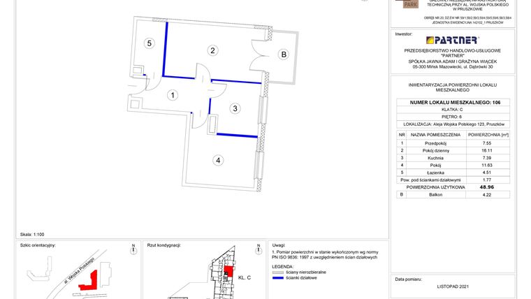 Rzut - Mieszkanie na sprzedaż 2 pokoje o powierzchni 48,96 m² - numer 106 w Corner Park