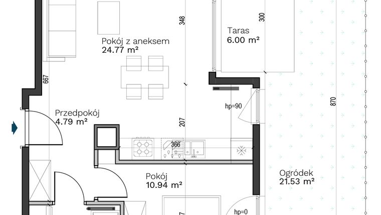 Rzut - Mieszkanie na sprzedaż 2 pokoje o powierzchni 44,63 m² - numer B-4 w Destino
