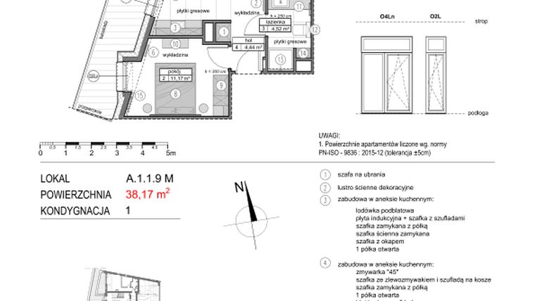 Rzut - Mieszkanie na sprzedaż 2 pokoje o powierzchni 38,05 m² - numer A.1.1.9M w Mikołajki Apartamenty