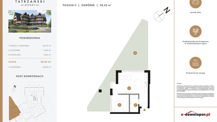 Rzut - Mieszkanie na sprzedaż 2 pokoje o powierzchni 38,3 m² - numer A07 w Tatrzański Resort