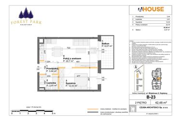 Rzut - Mieszkanie na sprzedaż 2 pokoje o powierzchni 42,48 m² - numer B.23 w Forest Park Kajetany