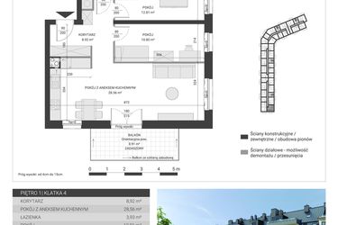 Rzut - Mieszkanie na sprzedaż 3 pokoje o powierzchni 65,02 m² - numer 96 w Ignatki Forest etap II