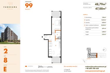 Rzut - Mieszkanie na sprzedaż 2 pokoje o powierzchni 48,79 m² - numer E99 w Panorama Struga