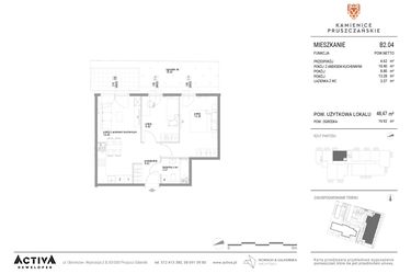 Rzut - Mieszkanie na sprzedaż 3 pokoje o powierzchni 48,47 m² - numer B2.04 w Kamienice Pruszczańskie