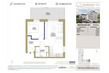 Rzut - Mieszkanie na sprzedaż 2 pokoje o powierzchni 37,23 m² - numer M36 w Barbary 19