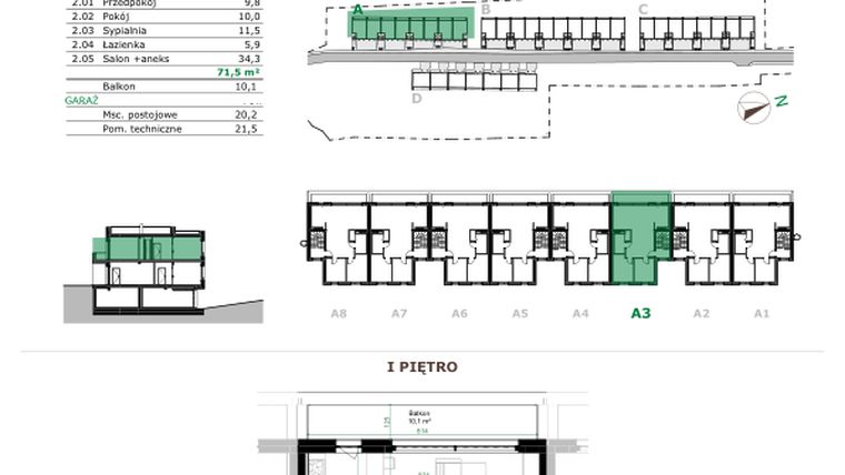 Rzut - Mieszkanie na sprzedaż 3 pokoje o powierzchni 71,5 m² - numer A.3.2 w Dębowe Zacisze