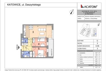 Rzut - Mieszkanie na sprzedaż 3 pokoje o powierzchni 61,59 m² - numer C55 w Daszyńskiego Park