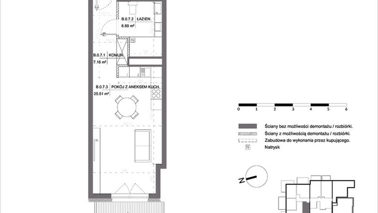 Rzut - Mieszkanie na sprzedaż 1 pokój o powierzchni 39,48 m² - numer B.0.7 w Polanka 21