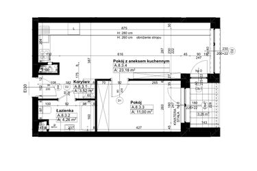 Rzut - Mieszkanie na sprzedaż 2 pokoje o powierzchni 41,96 m² - numer A/8/3 w Świerzawska 13