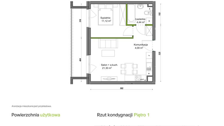 Rzut - Mieszkanie na sprzedaż 2 pokoje o powierzchni 40,86 m² - numer E2/H/05 w Orawska Vita