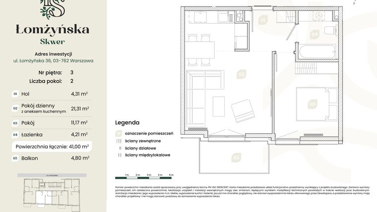 Rzut - Mieszkanie na sprzedaż 2 pokoje o powierzchni 41 m² - numer 10 w Łomżyńska Skwer