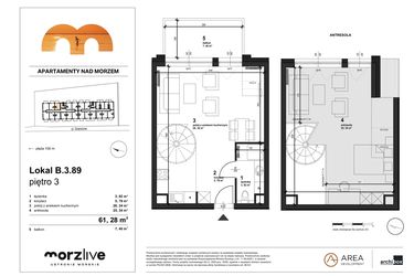 Rzut - Mieszkanie na sprzedaż 1 pokój o powierzchni 35,94 m² - numer B.3.89 w Morzlive