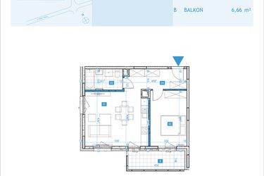 Rzut - Mieszkanie na sprzedaż 2 pokoje o powierzchni 48,77 m² - numer F13 w Osiedle Botaników etap F