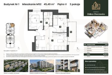 Rzut - Mieszkanie na sprzedaż 2 pokoje o powierzchni 45,49 m² - numer B1.M52 w Osiedle Zielona Chorzowska