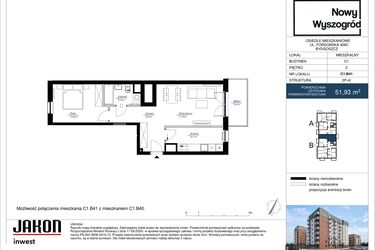 Rzut - Mieszkanie na sprzedaż 2 pokoje o powierzchni 51,93 m² - numer C1.B41 w Nowy Wyszogród etap II