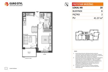 Rzut - Mieszkanie na sprzedaż 2 pokoje o powierzchni 41,37 m² - numer B20 w Przystań Brzeźno etap 1.2
