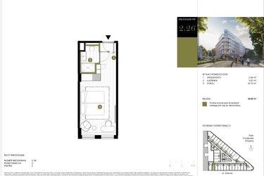 Rzut - Mieszkanie na sprzedaż 1 pokój o powierzchni 22,85 m² - numer 226 w Y3 Signature Hotel