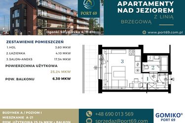 Rzut - Mieszkanie na sprzedaż 1 pokój o powierzchni 25,24 m² - numer A-21 w Port 69