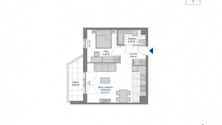 Rzut - Mieszkanie na sprzedaż 2 pokoje o powierzchni 48,18 m² - numer 3.1 w SEAHall