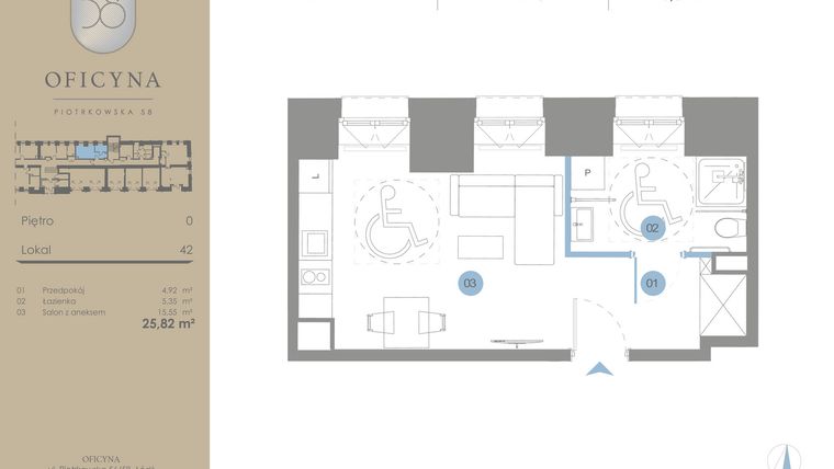 Rzut - Mieszkanie na sprzedaż 1 pokój o powierzchni 25,82 m² - numer 42 w Oficyna - Apart Hotel