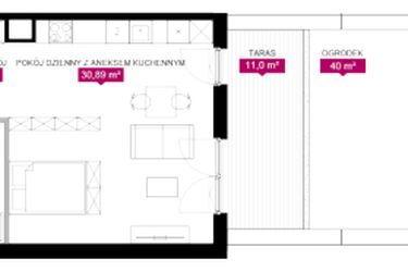 Rzut - Mieszkanie na sprzedaż 1 pokój o powierzchni 40,63 m² - numer G1.10 w Fuzja Mieszkania Loftowe