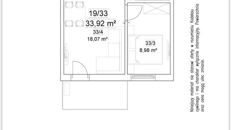 Rzut - Mieszkanie na sprzedaż 2 pokoje o powierzchni 33,92 m² - numer 19/33 w Osiedle Versus etap II