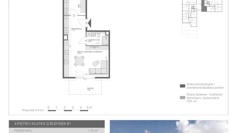 Rzut - Mieszkanie na sprzedaż 2 pokoje o powierzchni 49,45 m² - numer M60 w Modern House II