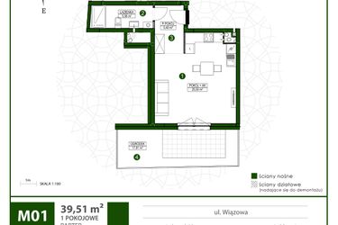 Rzut - Mieszkanie na sprzedaż 1 pokój o powierzchni 36,51 m² - numer 1 w Moja Wiązowa