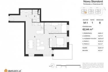 Rzut - Mieszkanie na sprzedaż 3 pokoje o powierzchni 62,44 m² - numer M8 w Nowy Standard