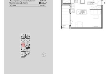 Rzut - Mieszkanie na sprzedaż 2 pokoje o powierzchni 48,55 m² - numer 2.A93 w Niebieski Bursztyn II