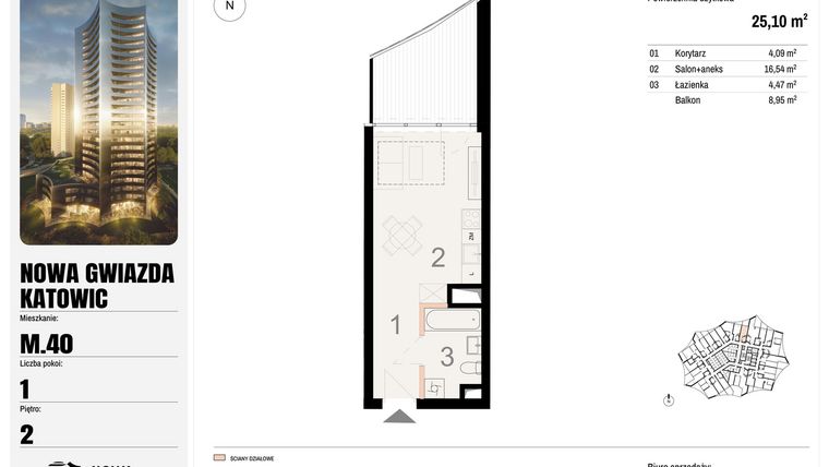 Rzut - Mieszkanie na sprzedaż 1 pokój o powierzchni 25,1 m² - numer M.40 w Nowa Gwiazda