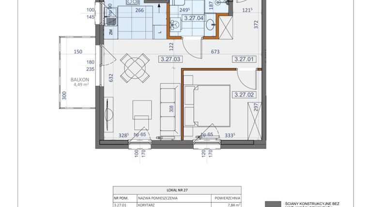Rzut - Mieszkanie na sprzedaż 2 pokoje o powierzchni 40,93 m² - numer 27 w Osiedle Zycha