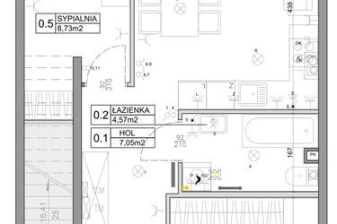 Rzut - Mieszkanie na sprzedaż 3 pokoje o powierzchni 48,03 m² - numer 75 w Manufaktura Marki 2 etap III
