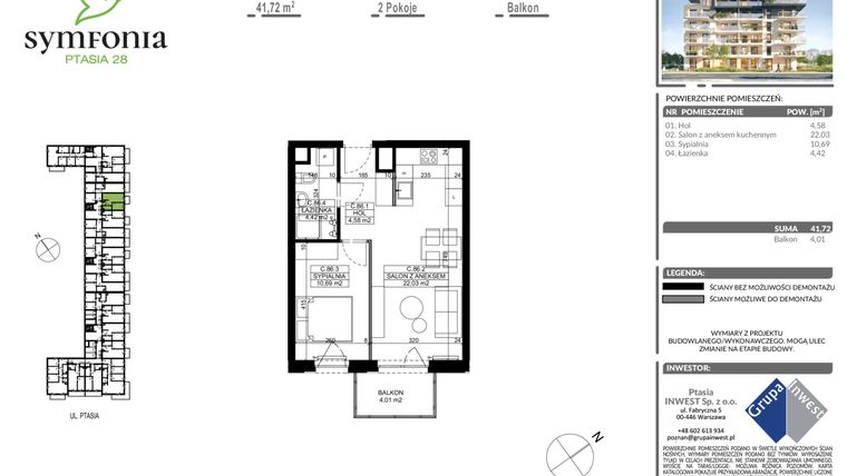 Rzut - Mieszkanie na sprzedaż 2 pokoje o powierzchni 41,72 m² - numer C.86 w Symfonia Ptasia 28