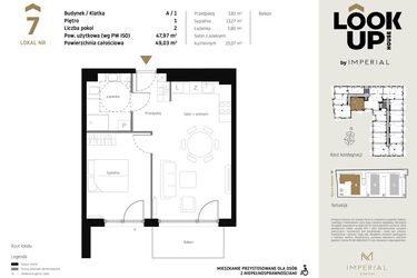Rzut - Mieszkanie na sprzedaż 2 pokoje o powierzchni 47,97 m² - numer A.7 w Look Up House