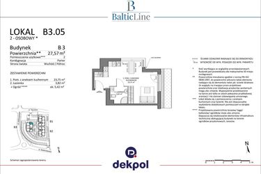 Rzut - Mieszkanie na sprzedaż 1 pokój o powierzchni 27,57 m² - numer B3.05 w Baltic Line