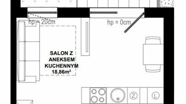 Rzut - Mieszkanie na sprzedaż 1 pokój o powierzchni 25,73 m² - numer B.2 w Apartamenty Bałtyk