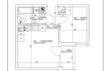Rzut - Mieszkanie na sprzedaż 2 pokoje o powierzchni 31,85 m² - numer 2 w Bydgoska 19