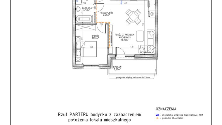 Rzut - Mieszkanie na sprzedaż 2 pokoje o powierzchni 43,72 m² - numer 8 w Osiedle Foresto