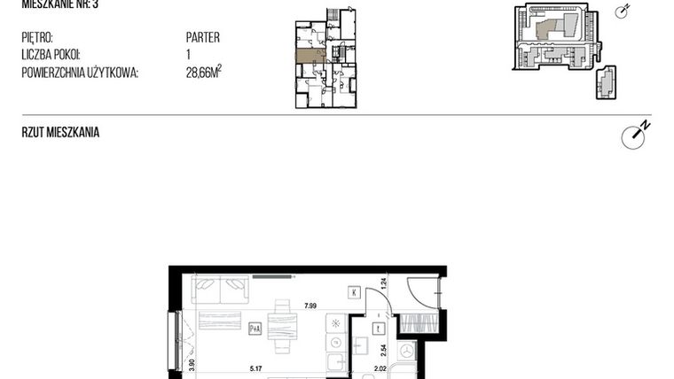 Rzut - Mieszkanie na sprzedaż 1 pokój o powierzchni 28,66 m² - numer 22J/03 w NATURAMA II