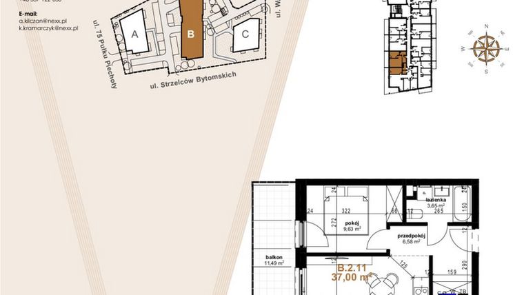 Rzut - Mieszkanie na sprzedaż 2 pokoje o powierzchni 37 m² - numer VB.2.11 w Vanda Park