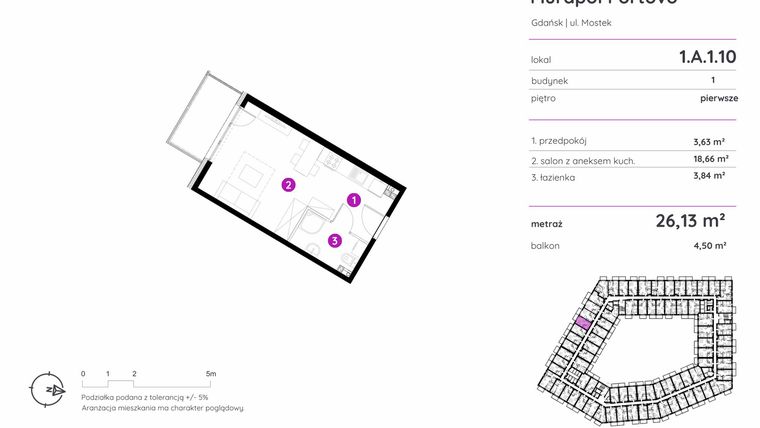 Rzut - Mieszkanie na sprzedaż 1 pokój o powierzchni 26,13 m² - numer 1.A.1.10 w Murapol Portovo etap II