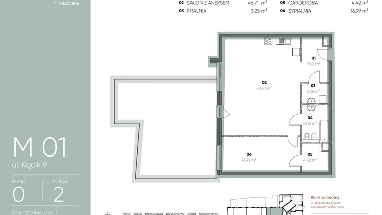 Rzut - Mieszkanie na sprzedaż 2 pokoje o powierzchni 84,7 m² - numer M.1 w Ja\nas