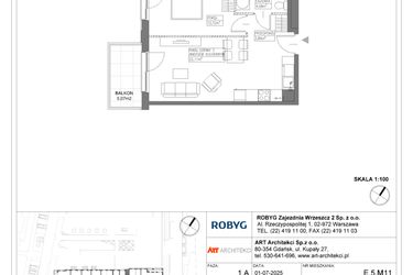 Rzut - Mieszkanie na sprzedaż 2 pokoje o powierzchni 42,75 m² - numer E.5M11 w Nowa Wałowa bud. E